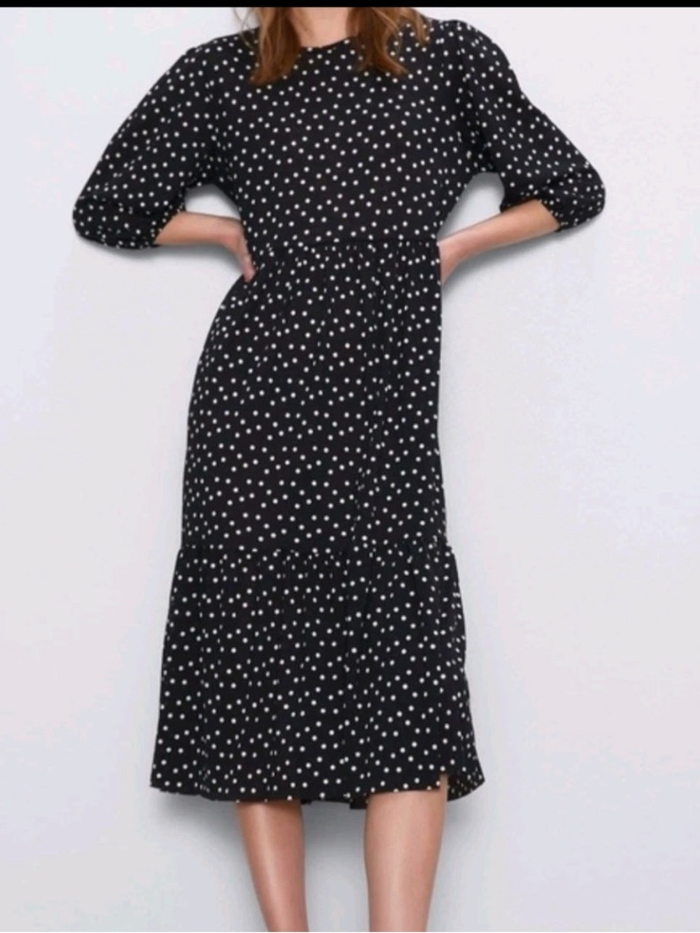 ZARA Polka dot midi dress with 3/4 sleeves‎